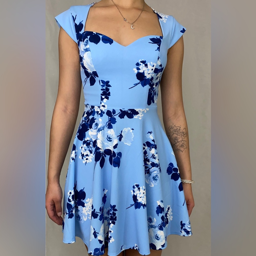 B. Darlin Fit & Flare Blue Floral Mini Dress